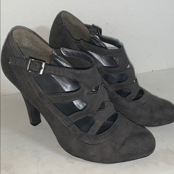 Grey Suede Hollowed-Out Heels - Picture 1 of 5